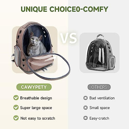 Cawypety Cat Backpack Carrier, Breathable Cat Carrier Large Space Bubble Pet Backpack for Kitty Small Dog up to 15lbs, Transparent & Foldable Pet Carrier for Travel Hiking - color: Khaki