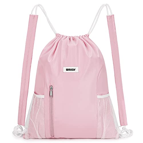 WANDF Drawstring Backpack with Shoulder Pad Sports Gym Backpack with Mesh Pocket String Bag for Women Men(Pink) - color: M, Pink, size: Medium