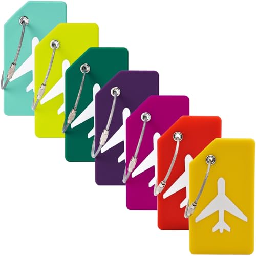 7 Pack Silicone Luggage Tag Travel Suitcase Tags with Name ID Card Perfect to Quickly Spot Baggage Handbag (Colorful) - color: Colorful, size: Set of 7