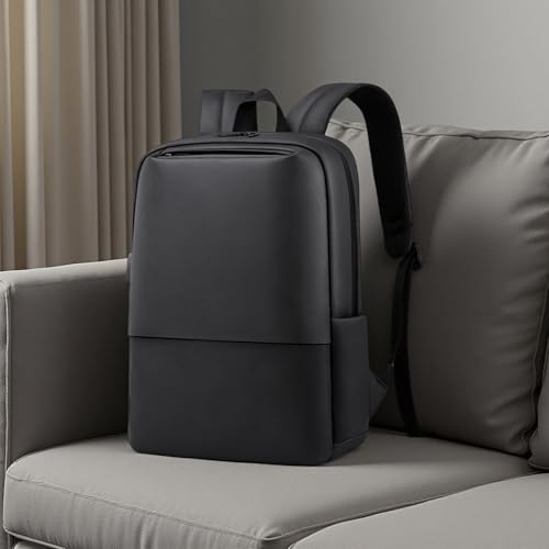 Modern Minimalist Laptop Backpack, Black, Water-Resistant, Business Travel Daypack with USB Charging Port, Slim Design-School,Office