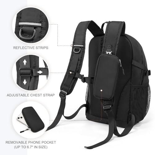Hiking Backpack for Women Men 20l with Removable Phone Pocket Lightweight Small Travel Backpack Hiking Daypack for Women Men - color: Black