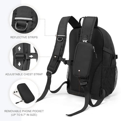 Hiking Backpack for Women Men 20l with Removable Phone Pocket Lightweight Small Travel Backpack Hiking Daypack for Women Men - color: Black