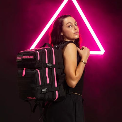 WOLFpak 25L Athletic Gym Backpack (Black Neon Pink) Durable 1000D Waterproof Oxford Material with MOLLE Webbing, Laptop Pocket & Dual Cup Holders - color: Pink Neon
