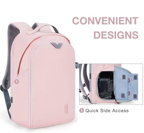 BAGSMART Camera Backpack, DSLR SLR Camera Bag Backpack Fits 15.6 Inch Laptop, Waterproof Camera Case for Photographers and Women,with Rain Cover,Tripod Holder,Pink - color: Pink, size: Large