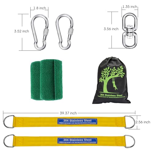 Safe Tree Swing Straps Hanging Kit with Two Alloy Carabiners 2,200lb Breaking Strength Easy and Fast Installation Swings or Hammocks (3.3ft) - size: 3.3ft