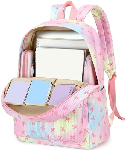 LEDAOU School Backpack for Teen Girls Elementary Middle School Bookbag Kids Backpacks Women Laptop Backpack Travel Daypack (Bow Rainbow) - color: Bow Rainbow