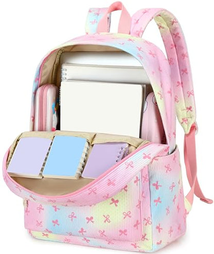 LEDAOU School Backpack for Teen Girls Elementary Middle School Bookbag Kids Backpacks Women Laptop Backpack Travel Daypack (Bow Rainbow) - color: Bow Rainbow