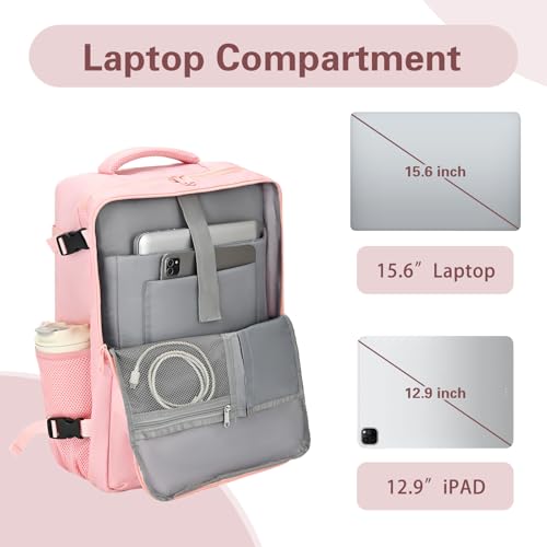 Carry On Backpack for Women & Men – Airline Approved Underseat Size, 15.6" Laptop Compartment, TSA-Friendly 180° Opening, Anti-Theft Business Travel Backpack with Trolley Sleeve (Pink, Large) - color: Pink, size: Large