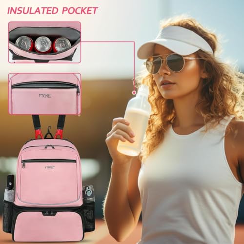 Ytonet Tennis Bag Tennis Backpack for Women Men 2 Rackets with Insulated Pocket Ventilated Shoe Compartment - color: Pink