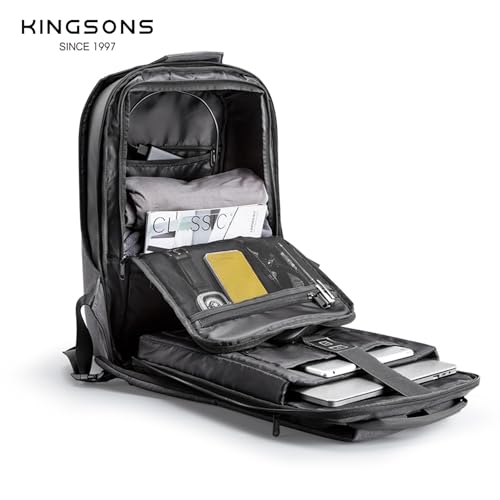 Kingsons Anti-Theft Laptop Backpack-TSA Lock Travel Slim Backpack with USB Charging,Waterproof Polyester Fits 15.6 Inch Laptop for Men Business Office Commuting Hiking Work Black - color: Ks3233w-a-us