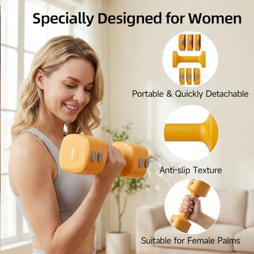 Lightweight Adjustable Dumbbell Kettlebell Set - 4 in 1 Free Weight Set with Kettlebell Grip Converter, Each 2.2 3.3 4.4 5.5lb Quick Change Weight Women Dumbbell Set for Small Spaces Home Gym - color: Dumbbell Orange