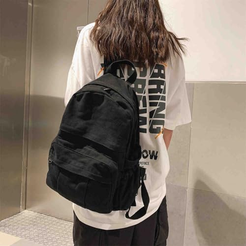 MaxxCloud Women's Heavy Cotton Canvas Laptop Backpack Lightweight Casual Hiking Daypack Travel Bag - color: Black