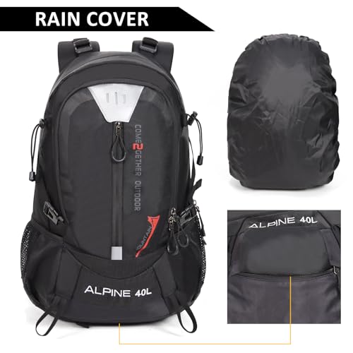 Hiking Backpack Camping 40L Outdoor Daypack Lightweight Travel Backpack with Rain Cover for Women Men (Black) - color: Black