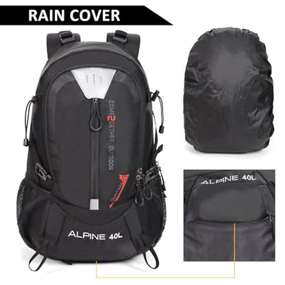 Hiking Backpack Camping 40L Outdoor Daypack Lightweight Travel Backpack with Rain Cover for Women Men (Black) - color: Black