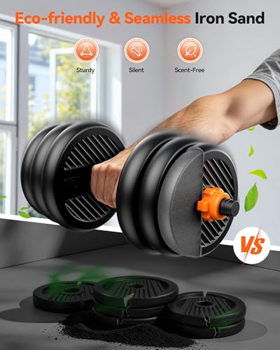 FEIERDUN DS2 Adjustable Dumbbells, 20/30/40/45/70/90lbs Free Weight Set with Connector, 5 in1 Dumbbells Set Used as Barbell, Kettlebells, Push up Stand, Weight Plate, Fitness Exercises for Home Gym Suitable Men/Women - style: F.90LB(45LB Pair)