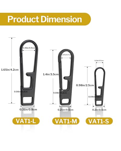VIPERADE VAT1 Heavy Duty Titanium Zipper Pulls Replacement, Universal Zipper Pull Tab Repair Kit for Jackets, Coats, Suitcases, Luggage, Backpacks, Handbags and EDC Pouches (6 Black, 2S+2M+2L) - color: 6 Black, size: 2S+2M+2L