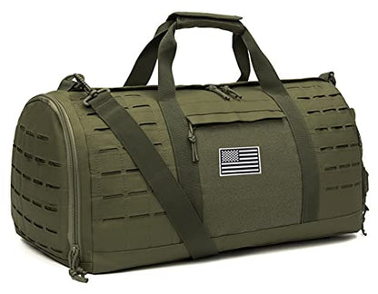 QT&QY 40L Military Tactical Duffle Bag For Men Sport Gym Bag Fitness Tote Travel Duffle Bag Training Workout Bag With Shoe Compartment Basketball Football Weekender Bag - color: Army Green