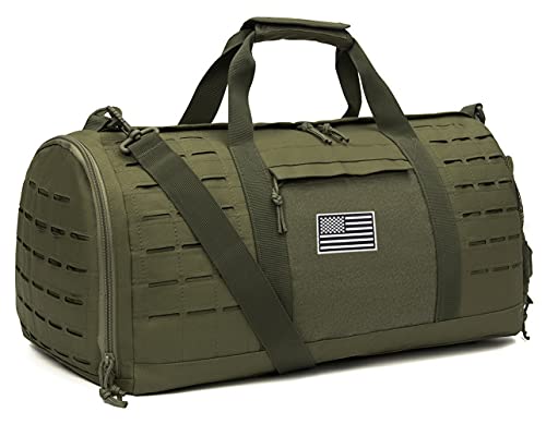 QT&QY 40L Military Tactical Duffle Bag For Men Sport Gym Bag Fitness Tote Travel Duffle Bag Training Workout Bag With Shoe Compartment Basketball Football Weekender Bag - color: Army Green