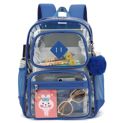 Heavy Duty Clear Backpack for Girls Boys Transparent School Bookbag Kids Durable PVC See Through Backpack-Royal Blue - color: Royal Blue