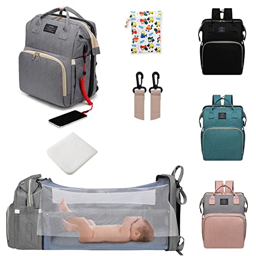 ANWTOTU Baby Diaper Bags with Changing Station,Waterproof Diaper Bag Backpack for Moms Dads with USB Charging Port,Large Capacity Multifunctional Baby Essentials(Grey) - color: Grey