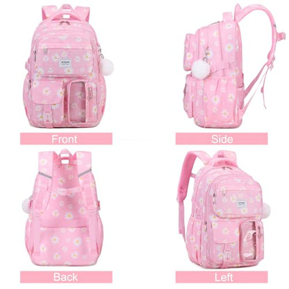 ACESAK Backpack for Girls - Girls Backpack with Lunch Bag & Pencil Pouch for Teen Kids Laptop Backpack for Women, Elementary Middle High School Bookbag Travel Daypack (Pink Daisy) - color: Pink Daisy
