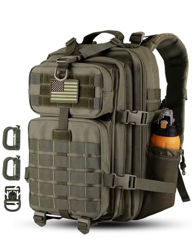 Hannibal Tactical 30L MOLLE Assault Pack, Tactical Backpack Military Army Camping Rucksack with Bottle Holder, 3-Day Pack, Olive Green - color: Olive, size: 30L