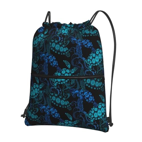JOOCAR Sea Turtle Drawstring Bag Blue Backpack Draw String Bags Waterproof Lightweight Sports Gym Beach Sackpack Zipper Pocket for Men Women - color: B6