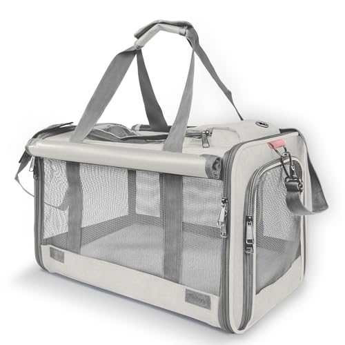 GAPZER Pet Carrier for Large Cat Soft-Sided Animal Traveling Bag for Medium Cat up to 20lbs / Washable Small Dog Puppy 10 lbs Crate Case with Privacy Curtains for Home Outdoor Travel Beige White - color: Beige