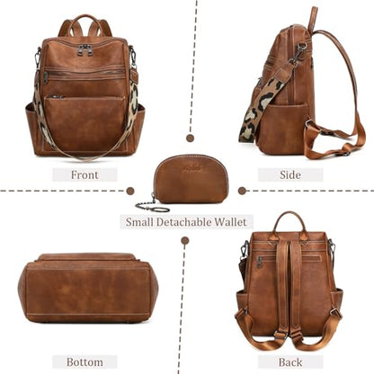 AGLOD Leather Backpack Purse for Women Designer Ladies Shoulder Bag Fashion Faux Work Travel Handbags - color: Kcus22001-2 Two-toned Brown
