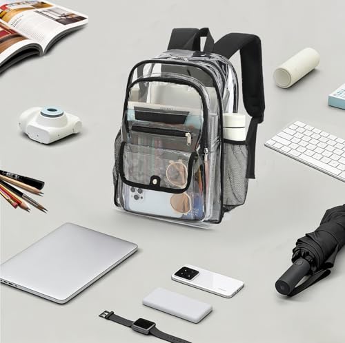 Clear Backpack for Girls Boys Women Men, Heavy Duty Transparent PVC Bookbag for School College Work See Through Backpack,Black - color: Black