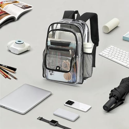 Clear Backpack for Girls Boys Women Men, Heavy Duty Transparent PVC Bookbag for School College Work See Through Backpack,Black - color: Black