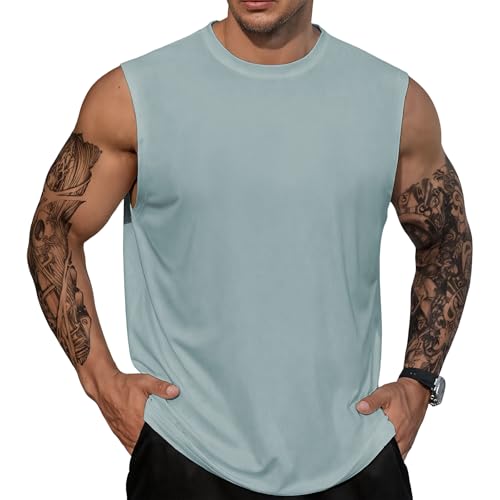 Mens Tank Shirt Casual Sleeveless Soild Color Tops Summer Quick Dry Workout Gym Muscle - color: Blue, size: Large
