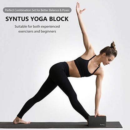 Syntus Yoga Block and Yoga Strap Set, Soft Non-Slip Yoga Blocks 9×6×4 inches, 8FT Metal D-Ring Strap for Yoga, General Fitness, Pilates, Stretching and Toning - color: Black