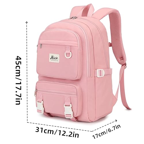 Laptop Backpack for Women College High Schoolbag Big Students Bookbags Large Multi pocket Travel Daypack Casual (Pink) - color: Pink