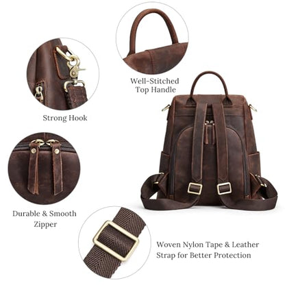 S-ZONE Leather Backpack Purses for Women Antitheft Rucksack Shoulder Bag Medium - color: 3-deep Brown