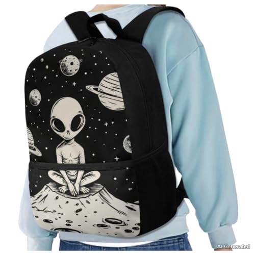 Alien Backpack for Boys 6-8 Kids Backpack for School Boys Bookbag with Lunch Box Water Bottle Holder Pencil Case 4PCS Set Teen Backpacks for Kindergarten Primary School Bag with Handle - color: Alien