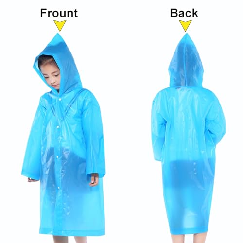 Rain Ponchos Raincoats for Kids, Reusable Boys Girls Rain Jackets Emergency with Hood for Family Disney Travel Outdoor - color: F-1white+1blue