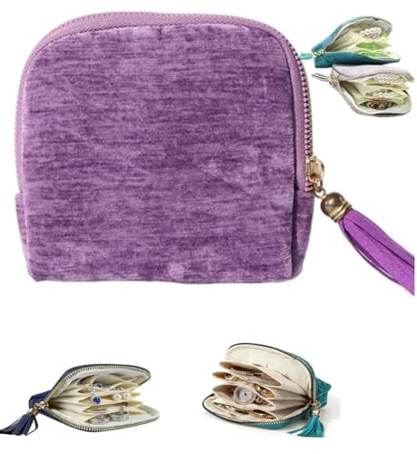 Travel Jewelry Case, Small High-End Large-Capacity Tassel Storage Bag Gifts for Women, Pouch Bags with Zipper, Velvet Jewelry Organizer Storage Bag for Bracelet Rings Earring (Light Purple) - color: Light Purple