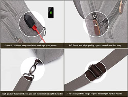 Canvas Sling Bag Crossbody Backpack Shoulder Casual Rucksack for Men Women Outdoor Cycling Hiking Travel Fishing Black - color: Black