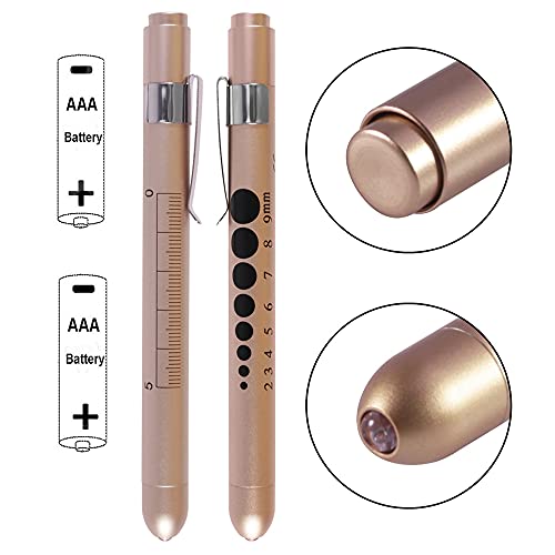 Aokin Medical Pen Light for Nurse Doctor, Reusable LED Medical Penlight Flashlight with Pupil Gauge and Ruler, White Light, Gold - color: Gold
