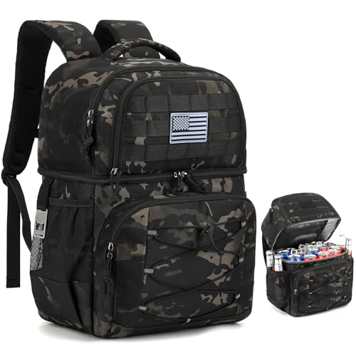 Tactical Double Deck Cooler Backpack for Men, Insulated Cooler Bag with 2 Compartment, 36 Cans Soft Military Insulated Lunch Backpack Waterproof Leakproof for Beach, Camping, Picnic, Hiking - color: Camo