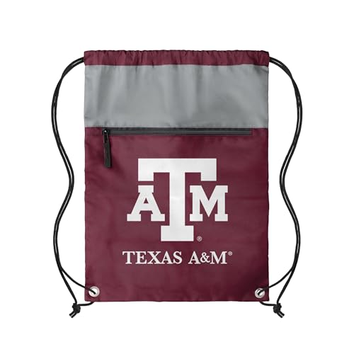 FOCO NCAA Officially Licensed Unisex Team Color Collage Primary Logo Wordmark Drawstring Backpack With Zippered Pocket - Texas A&M Aggies - color: Texas A&m Aggies