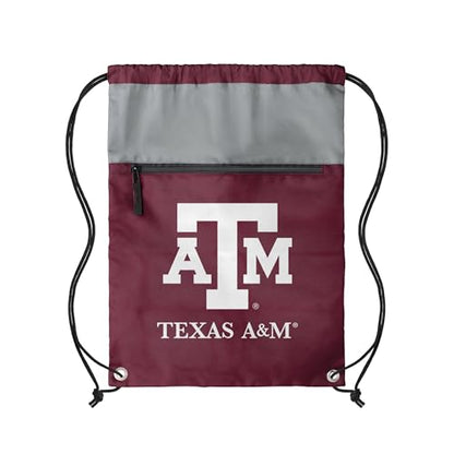 FOCO NCAA Officially Licensed Unisex Team Color Collage Primary Logo Wordmark Drawstring Backpack With Zippered Pocket - Texas A&M Aggies - color: Texas A&m Aggies
