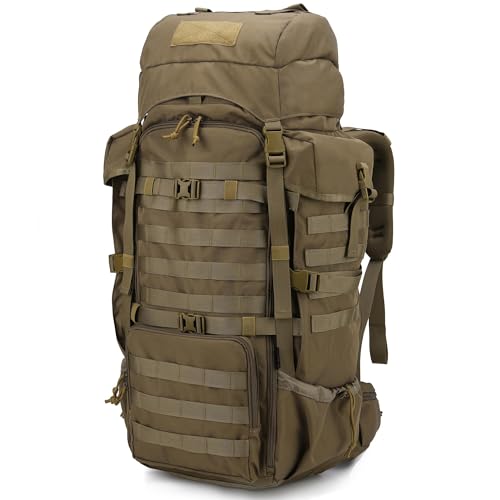 Mardingtop 70L Internal Frame Backpack for Hunting,Camping,Hiking Backpacking Backpack with Rain Cover - color: Khaki