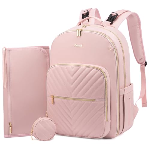 LOVEVOOK Diaper Bag Backpack, Quilted Baby Bag with Changing Pad & Pacifier Holder, Waterproof Travel Diaper Bags for Baby Boys Girls, Stylish and Large Capacity,Pink - color: Pink