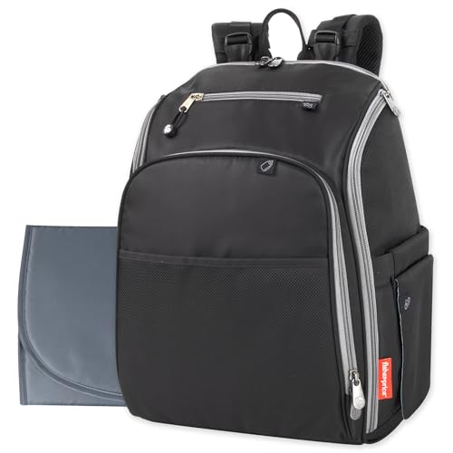 Fisher-Price Fastfinder 3 Piece Set Diaper Bag Backpack for Moms & Dads with Changing Pad and Wipes Pocket