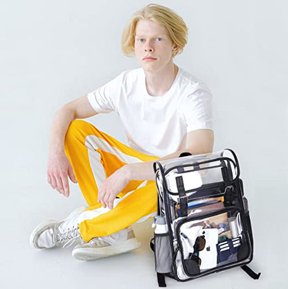 mommore Clear Backpack Heavy Duty Large Clear Bookbag for School Transparent PVC Stadium Approved See Through Back Pack - color: Black, style: Clear Backpack