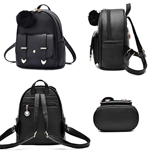 I IHAYNER Girls Fashion Backpack Mini Backpack Purse for Women Teenage Girls Purses PU Leather Pompom Backpack Shoulder Bag - color: Gold Pink