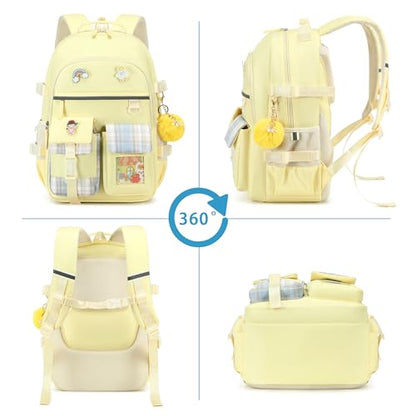 Backpack for Girls, 15.6 Inch Laptop School Bag Kids Kindergarten Elementary College Backpacks Large Bookbags for Teen Girl Women Students Casual Travel Daypacks (Yellow) - color: Yellow