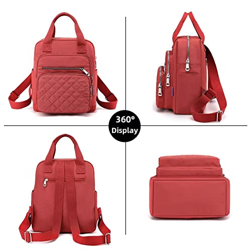 Small Backpack for Women Casual Quilted Square Bag Waterproof Multi Pockets Daypack Lightweight Top Handle Satchel - color: Green